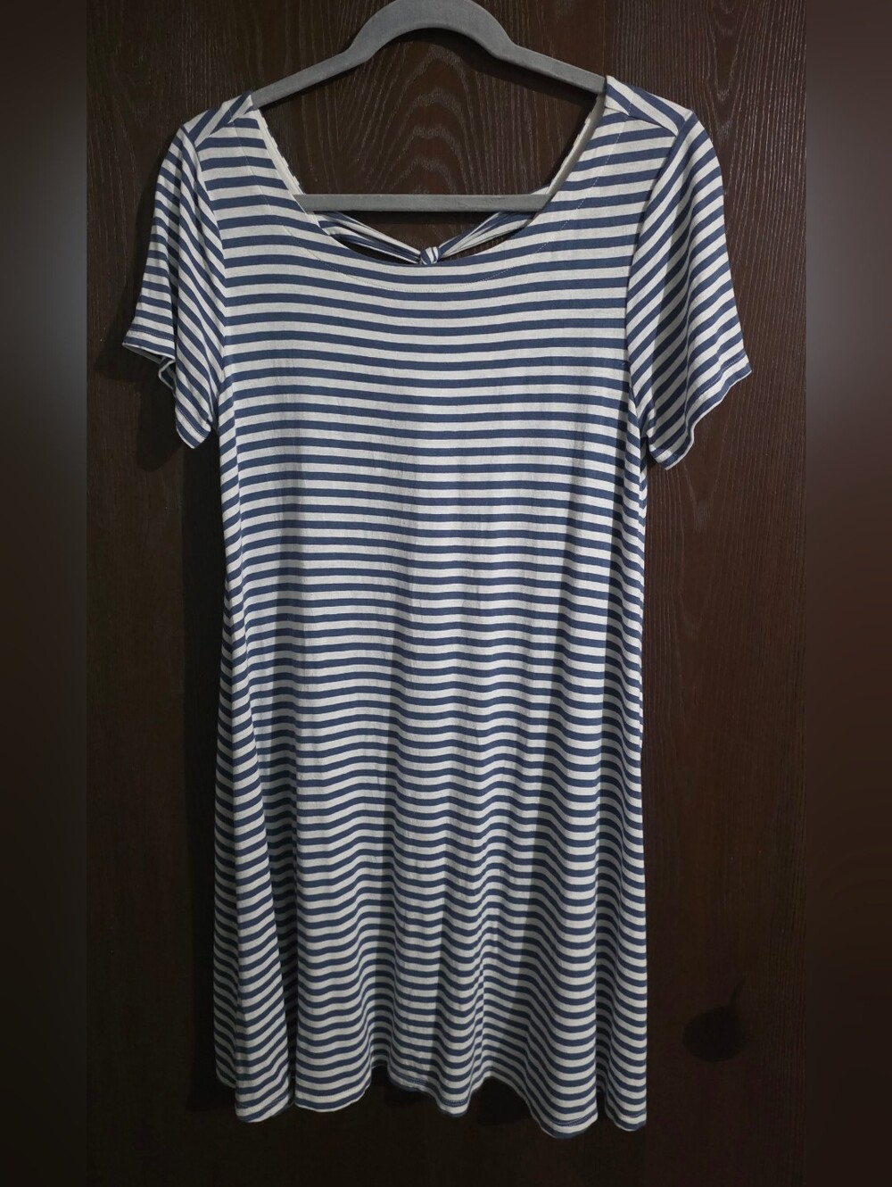 LOFT Navy and White Striped Short Sleeve Dress